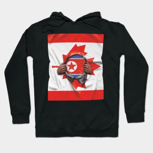 North Korea Flag Canadian Flag Ripped - Gift for North Korean From North Korea Hoodie